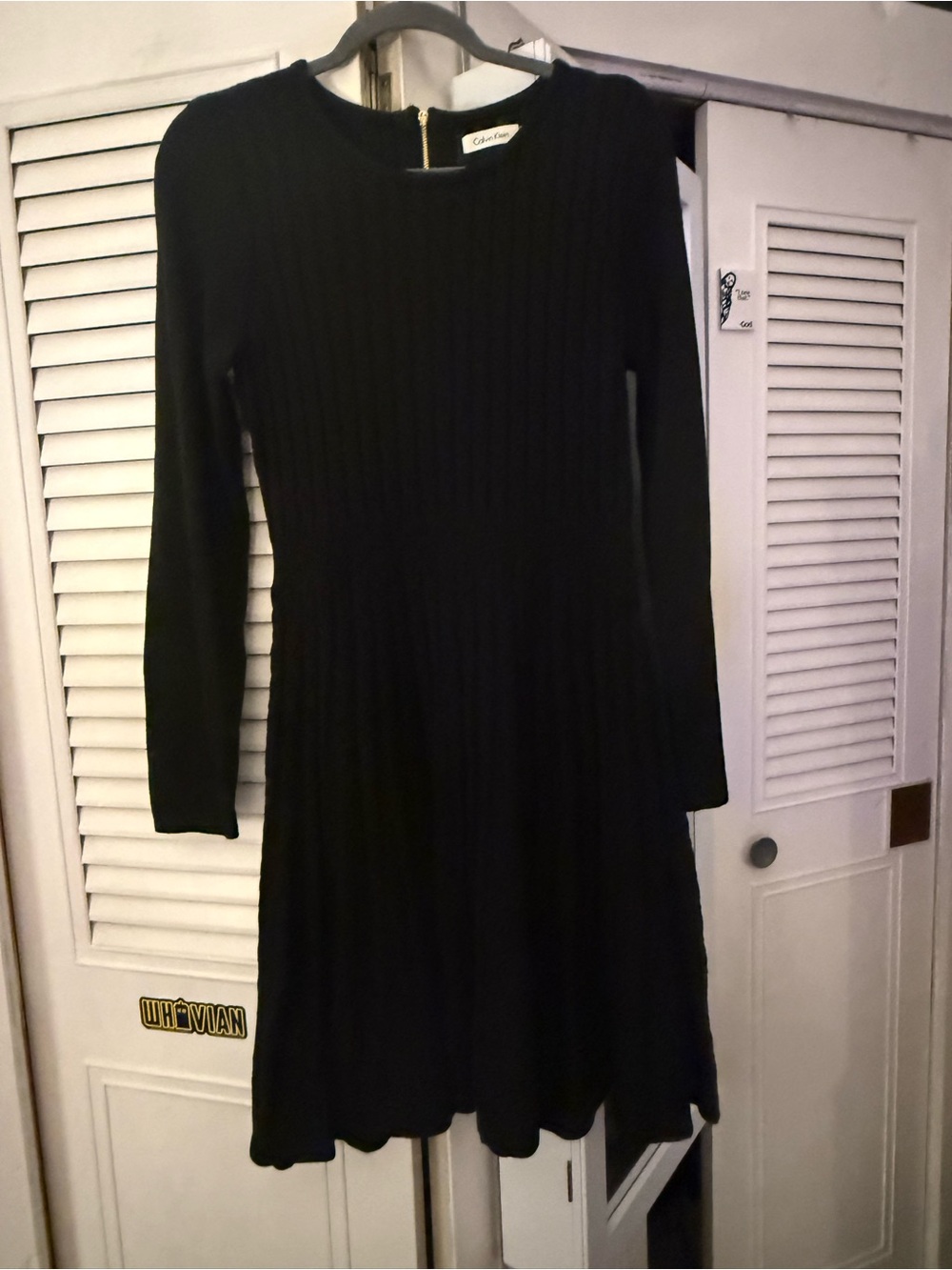 Calvin Klein Black Long Sleeve Ribbed Fit-and-Flare Dress